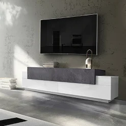 Garnero Arredamenti Mobile Tv Basso|Mobili Tv Moderni-Mobile porta TV 200x52h cm bianco lucido antracite Milos Gihome® Ossido - Bianco Lucido