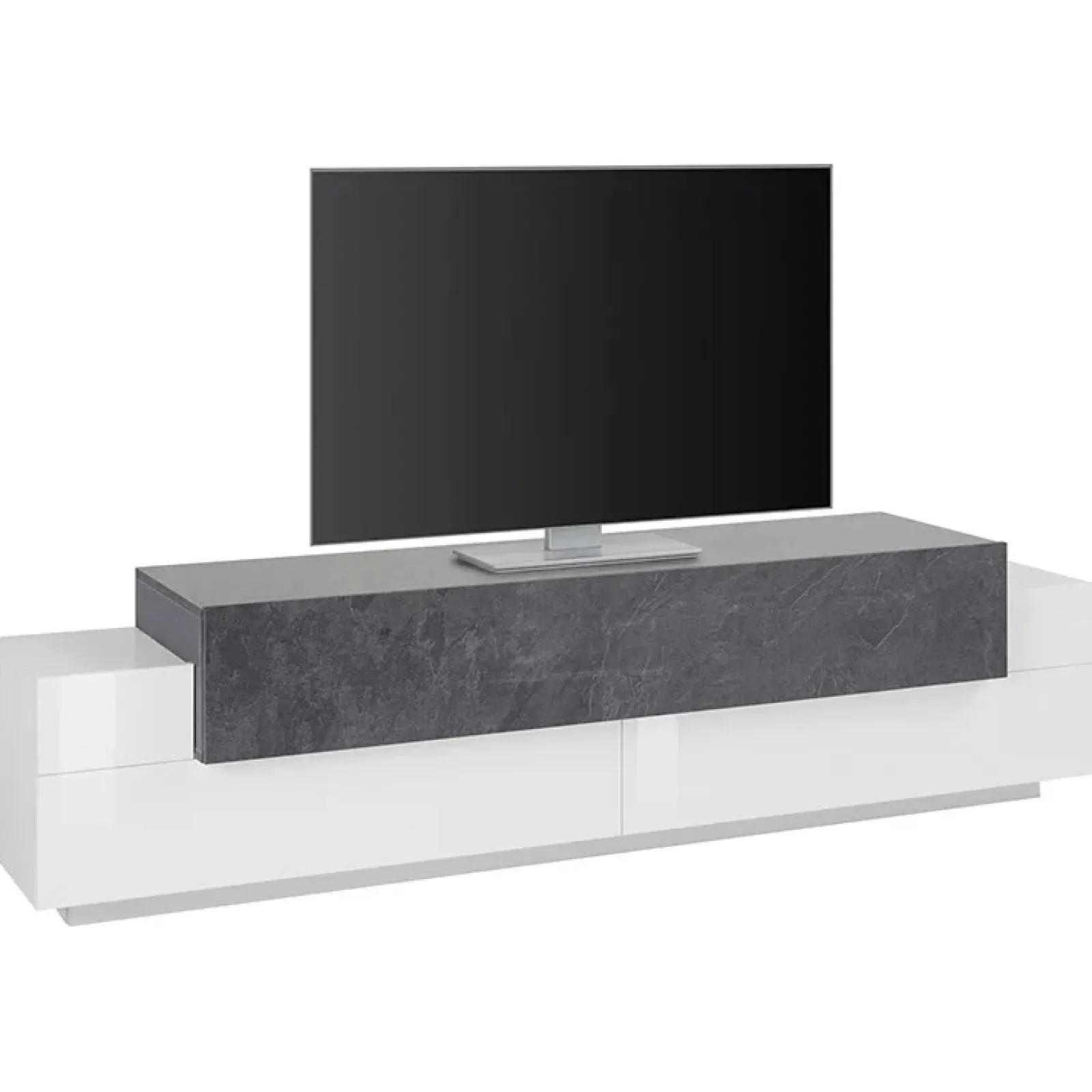 Garnero Arredamenti Mobile Tv Basso|Mobili Tv Moderni-Mobile porta TV 200x52h cm bianco lucido antracite Milos Gihome® Ossido - Bianco Lucido