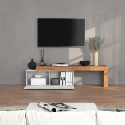 Garnero Arredamenti Mobile Tv Basso|Mobili Tv Moderni-Mobile porta tv 220x51h cm bianco lucido rovere Block Bianco Lucido - Rovere