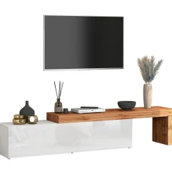Garnero Arredamenti Mobile Tv Basso|Mobili Tv Moderni-Mobile porta tv 230x51h cm bianco lucido rovere Block Bianco Lucido - Rovere