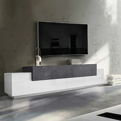 Garnero Arredamenti Mobile Tv Basso|Mobili Tv Moderni-Mobile porta TV 240x52h cm bianco ossido Milos Gihome® Ossido - Bianco opaco