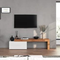 Garnero Arredamenti Mobile Tv Basso|Mobili Tv Moderni-Mobile porta tv 210x51h cm bianco lucido rovere Block Bianco Lucido - Rovere