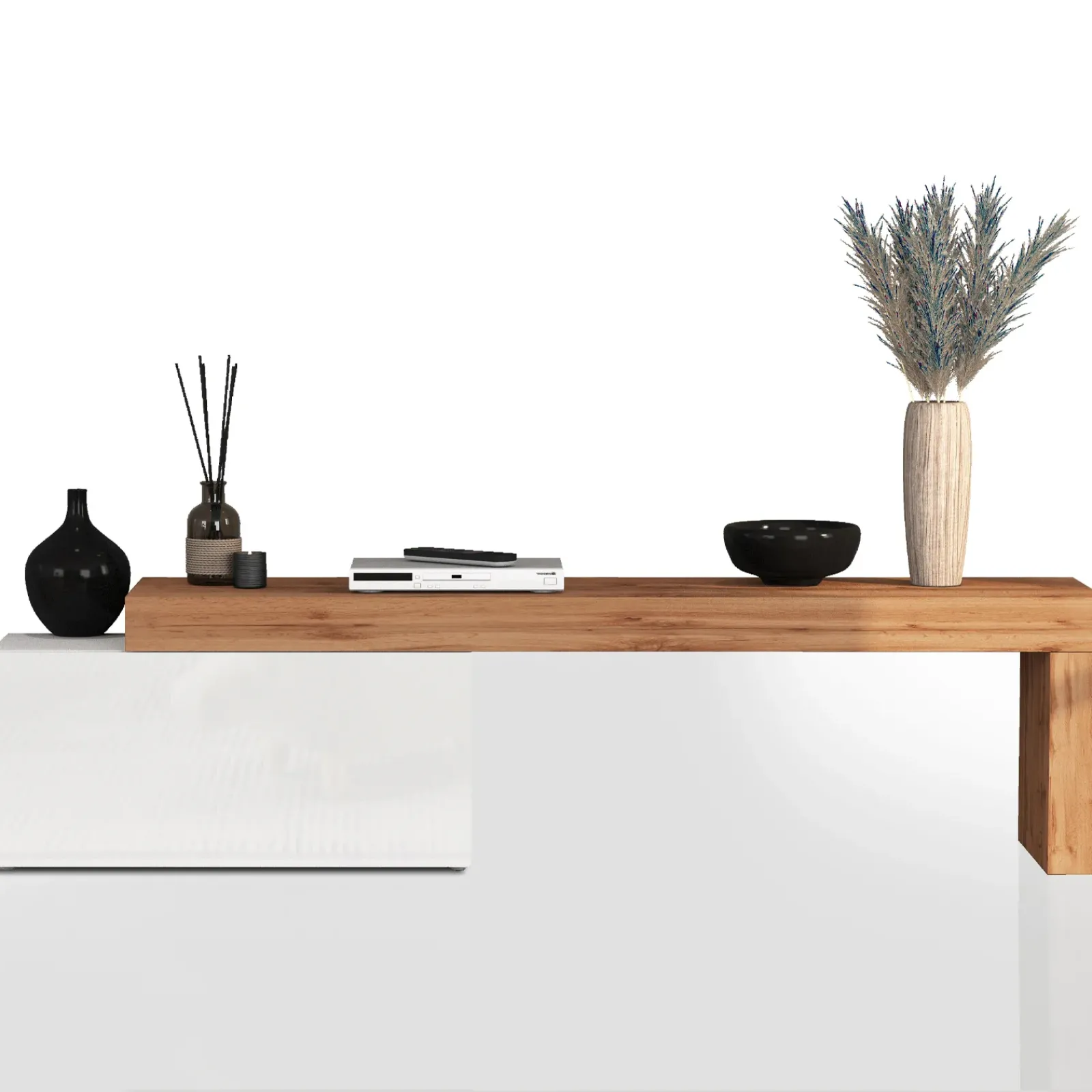 Garnero Arredamenti Mobile Tv Basso|Mobili Tv Moderni-Mobile porta tv 210x51h cm bianco lucido rovere Block Bianco Lucido - Rovere