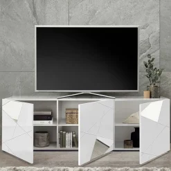 Garnero Arredamenti Mobile Tv Basso|Mobili Tv Moderni-Mobile porta TV 181x57h cm specchio con serigrafia Olimpo Bianco Lucido