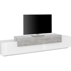 Garnero Arredamenti Mobile Tv Basso|Mobili Tv Moderni-Mobile porta TV 240x52h cm bianco lucido cemento Milos Gihome® Bianco Lucido - Cemento