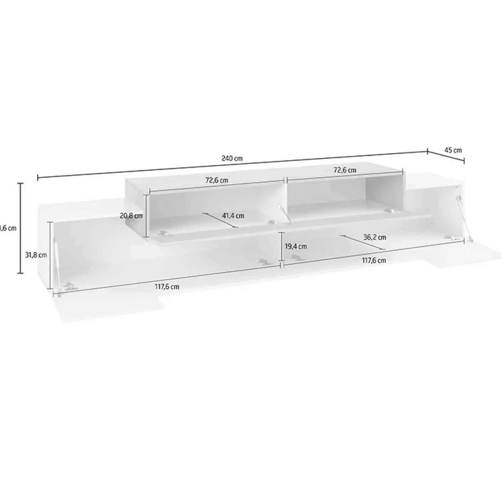 Garnero Arredamenti Mobile Tv Basso|Mobili Tv Moderni-Mobile porta TV 240x52h cm bianco lucido cemento Milos Gihome® Bianco Lucido - Cemento