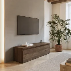 Garnero Arredamenti Mobile Tv In Legno|Mobili Tv Moderni-Mobile porta TV 138x40h cm con cassettone rovere scuro Sunset Noce