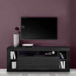 Garnero Arredamenti Mobile Tv Basso|Mobili Tv Moderni-Mobile porta TV 172x66h cm con ribalta Trilogy Nero Frassinato