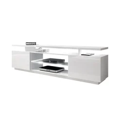 Garnero Arredamenti Mobile Tv Basso-Mobile porta TV 180x56h cm con led Blackburn Bianco Lucido