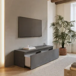 Garnero Arredamenti Mobile Tv In Legno|Mobile Tv Basso-Mobile porta TV 138x40h cm con cassettone Sunset Antracite