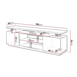 Garnero Arredamenti Mobile Tv Basso-Mobile porta TV 180x56h cm con led lucido Blackburn Grafite