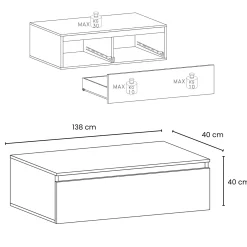 Garnero Arredamenti Mobile Tv In Legno|Mobile Tv Basso-Mobile porta TV 138x40h cm con cassettone Sunset Bianco Lucido