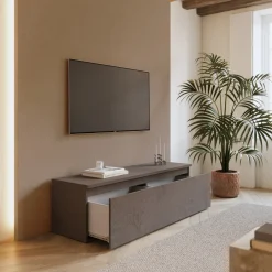 Garnero Arredamenti Mobile Tv In Legno|Mobile Tv Basso-Mobile porta TV 138x40h cm con cassettone bronzo Sunset Marrone