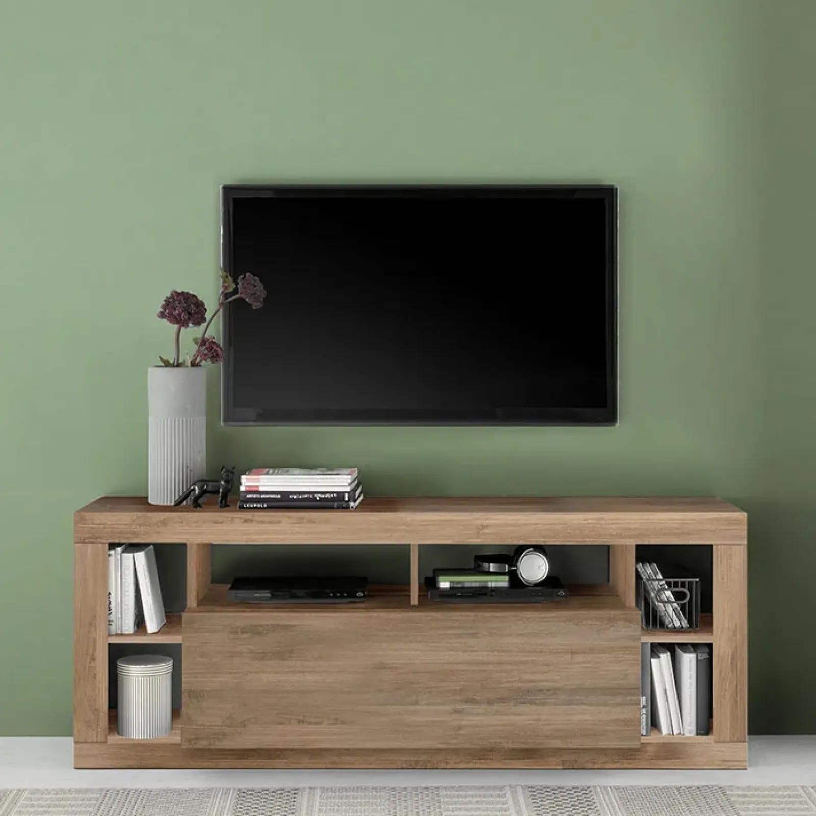 Garnero Arredamenti Mobile Tv Basso|Mobili Tv Moderni-Mobile porta TV 172x66h cm con ribalta rovere scuro Trilogy Noce