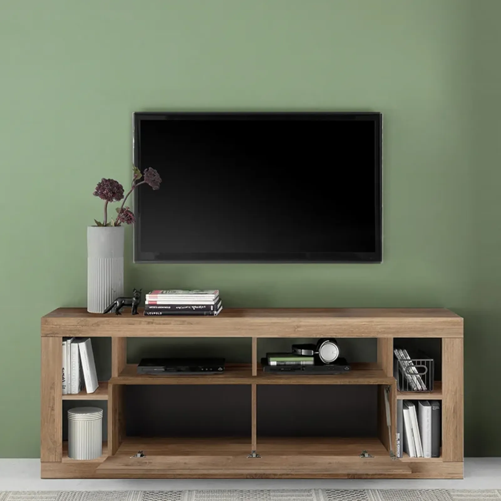 Garnero Arredamenti Mobile Tv Basso|Mobili Tv Moderni-Mobile porta TV 172x66h cm con ribalta rovere scuro Trilogy Noce