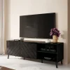 Garnero Arredamenti Mobile Tv Basso|Mobili Tv Moderni-Mobile porta TV 150x52h cm con frontale decorato nero lucido Placida