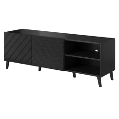 Garnero Arredamenti Mobile Tv Basso|Mobili Tv Moderni-Mobile porta TV 150x52h cm con frontale decorato nero lucido Placida