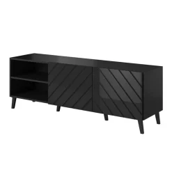 Garnero Arredamenti Mobile Tv Basso|Mobili Tv Moderni-Mobile porta TV 150x52h cm con frontale decorato nero lucido Placida