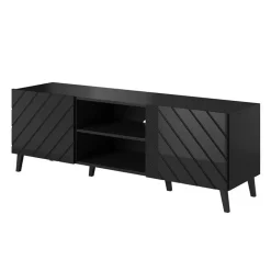 Garnero Arredamenti Mobile Tv Basso|Mobili Tv Moderni-Mobile porta TV 150x52h cm con frontale decorato nero lucido Placida
