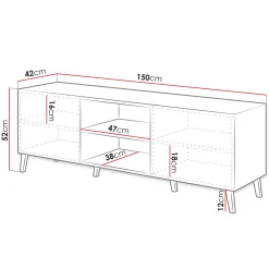 Garnero Arredamenti Mobile Tv Basso|Mobili Tv Moderni-Mobile porta TV 150x52h cm con frontale decorato nero lucido Placida
