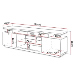 Garnero Arredamenti Mobile Tv Basso-Mobile porta TV 180x56h cm con led Blackburn Nero Lucido