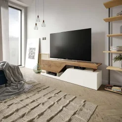 Garnero Arredamenti Mobili Tv Moderni|Mobile Tv Moderno-Mobile porta TV 160x46h cm design moderno rovere bianco Modesta Bianco Opaco - Rovere