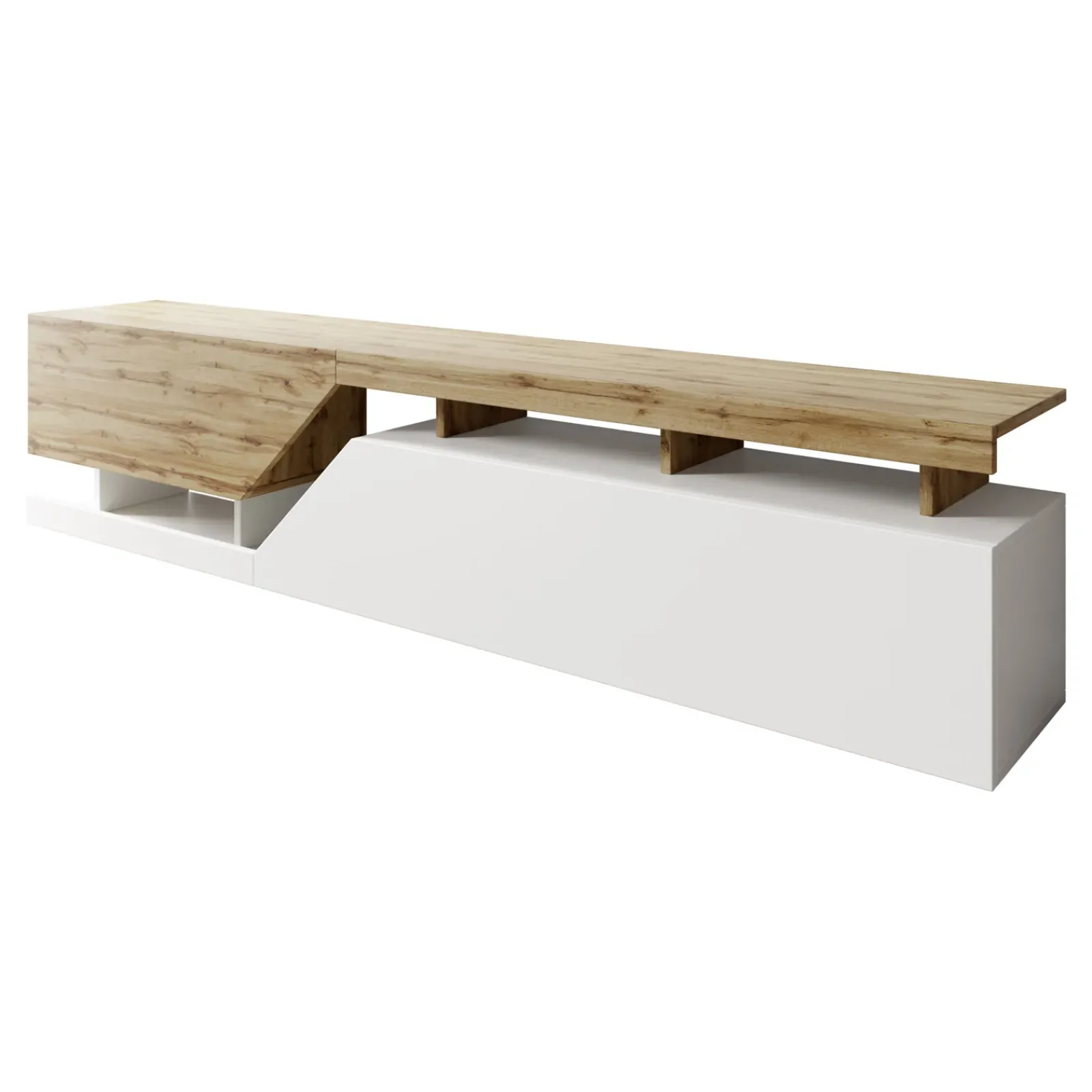 Garnero Arredamenti Mobile Tv Basso|Mobili Tv Moderni-Mobile porta TV 200x47h cm design moderno rovere bianco Modesta Bianco Opaco - Rovere