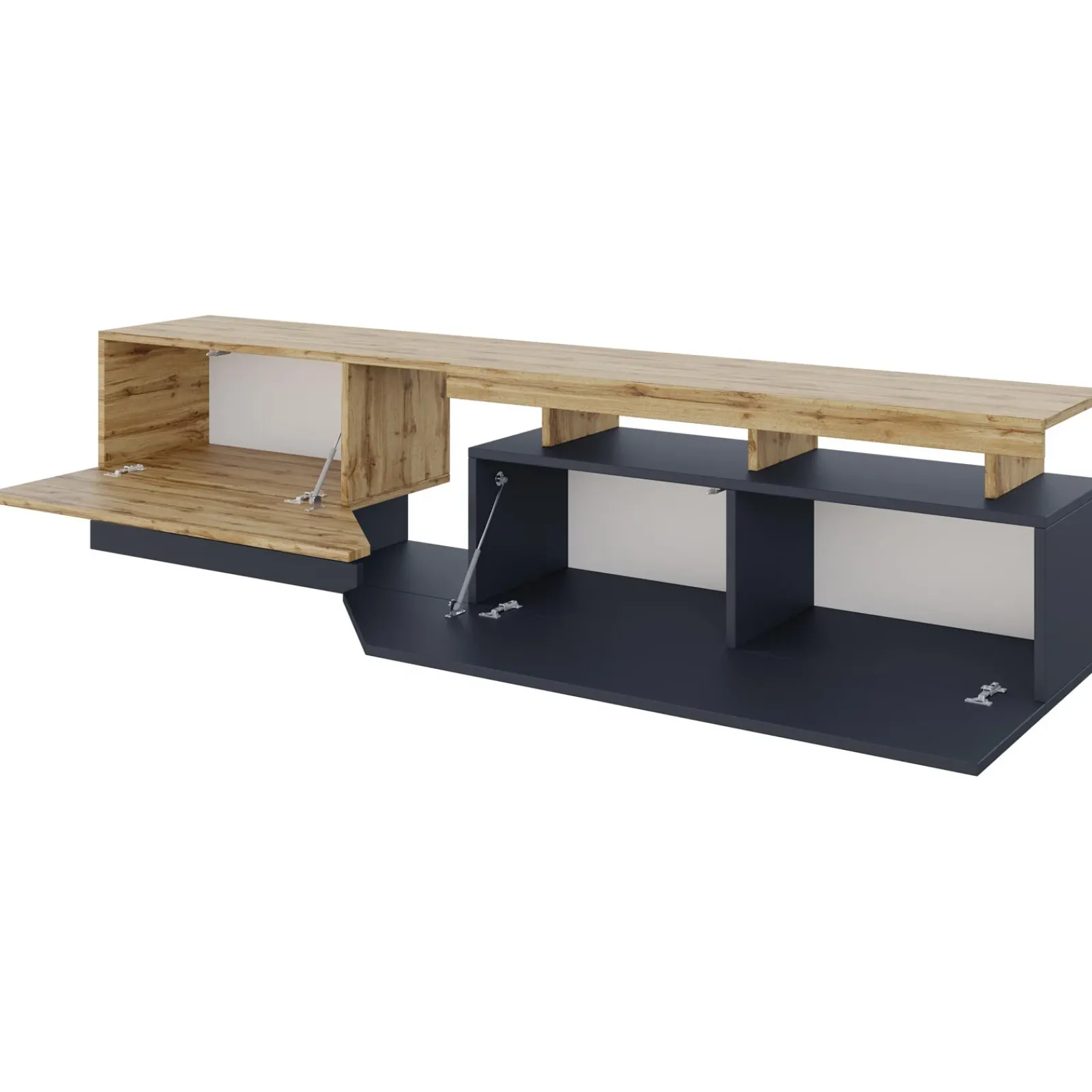 Garnero Arredamenti Mobile Tv Basso|Mobili Tv Moderni-Mobile porta TV 200x47h cm design moderno rovere antracite Modesta Antracite - Rovere