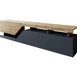 Garnero Arredamenti Mobile Tv Basso|Mobili Tv Moderni-Mobile porta TV 200x47h cm design moderno rovere antracite Modesta Antracite - Rovere