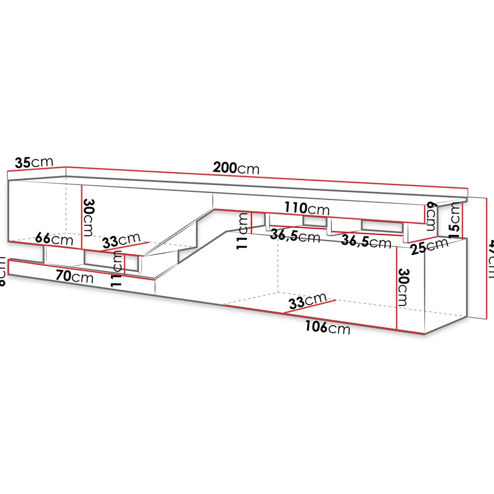Garnero Arredamenti Mobile Tv Basso|Mobili Tv Moderni-Mobile porta TV 200x47h cm design moderno rovere antracite Modesta Antracite - Rovere