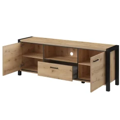 Garnero Arredamenti Mobile Tv In Legno|Mobile Tv Basso-Mobile porta TV 180x65h cm design industrial quercia nero opaco Neive