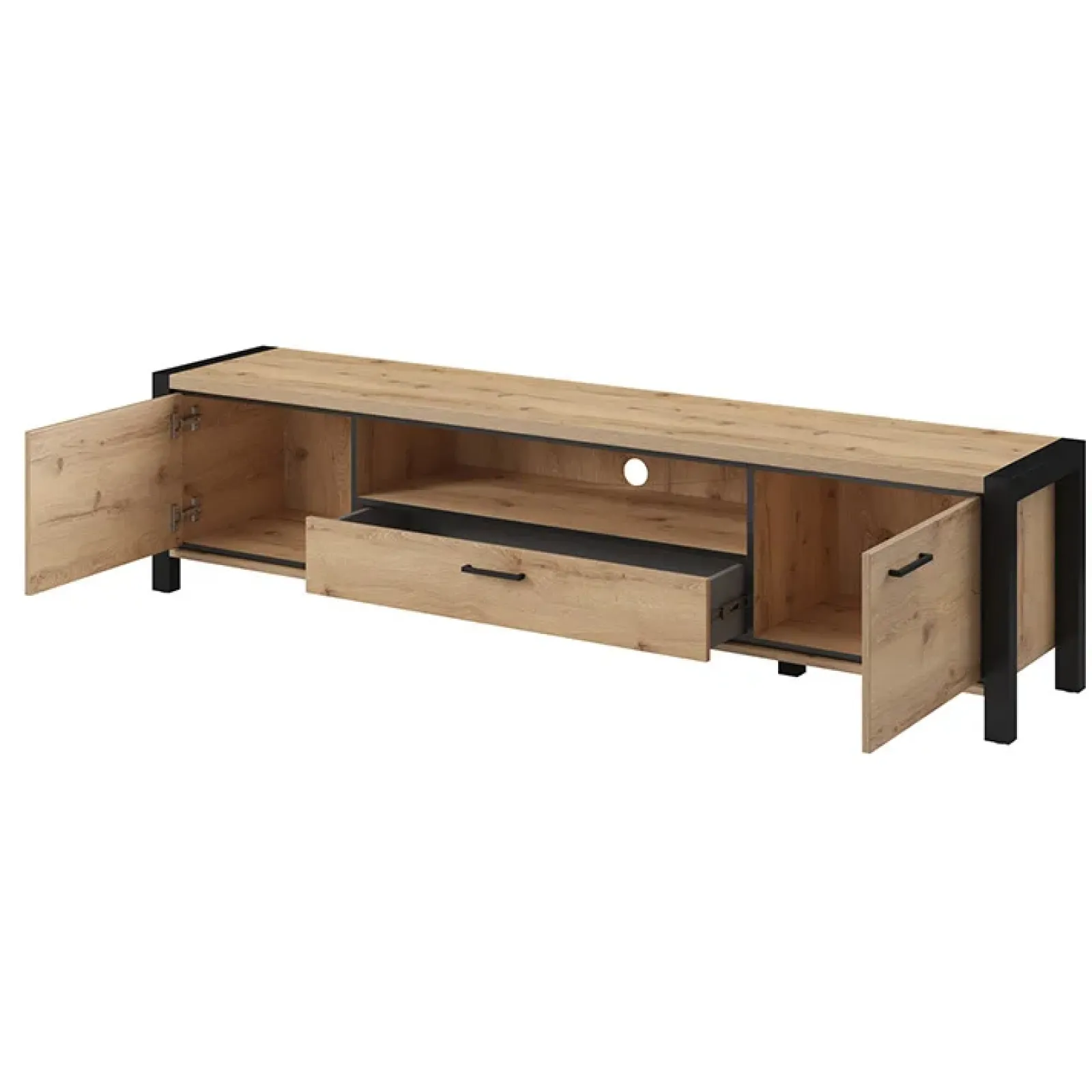 Garnero Arredamenti Mobile Tv In Legno|Mobile Tv Basso-Mobile porta TV 210x50h cm industrial quercia nero opaco Neive