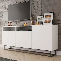 Garnero Arredamenti Mobile Tv Basso|Mobili Tv Moderni-Mobile porta TV 180x80h cm industrial metallo nero Erice Gihome® Bianco Opaco
