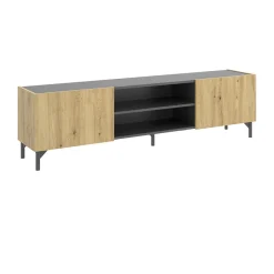 Garnero Arredamenti Mobile Tv In Legno|Mobile Tv Basso-Mobile porta TV 161x45h cm legno rovere grafite Mino