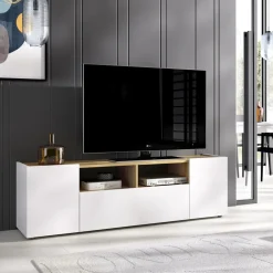 Garnero Arredamenti Mobile Tv In Legno|Mobile Tv Basso-Mobile porta TV 142x44h cm legno rovere bianco Esteban