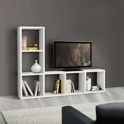 Garnero Arredamenti Librerie Ufficio|Librerie-Mobile porta TV 175x132h cm libreria componibile bianco frassinato  Kubic 06