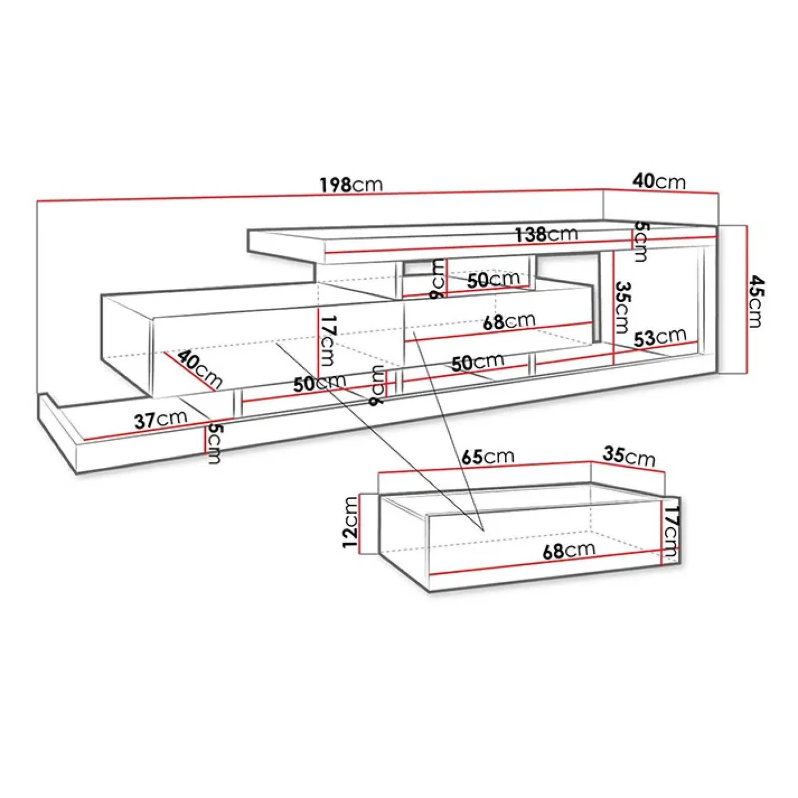 Garnero Arredamenti Mobili Tv Moderni|Mobile Tv Moderno-Mobile porta TV 198x45h cm moderno bianco rovere Pabla