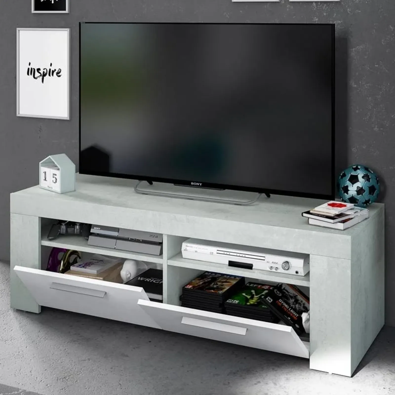 Garnero Arredamenti Mobile Tv Basso|Mobili Tv Moderni-Mobile porta TV 120x40h cm moderno bianco cemento Zante