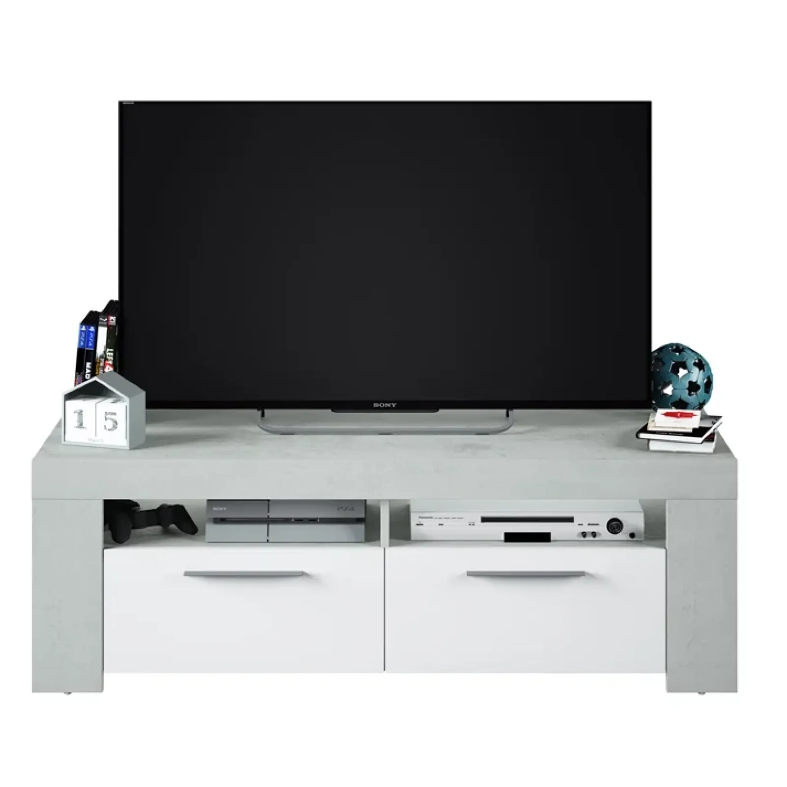 Garnero Arredamenti Mobile Tv Basso|Mobili Tv Moderni-Mobile porta TV 120x40h cm moderno bianco cemento Zante