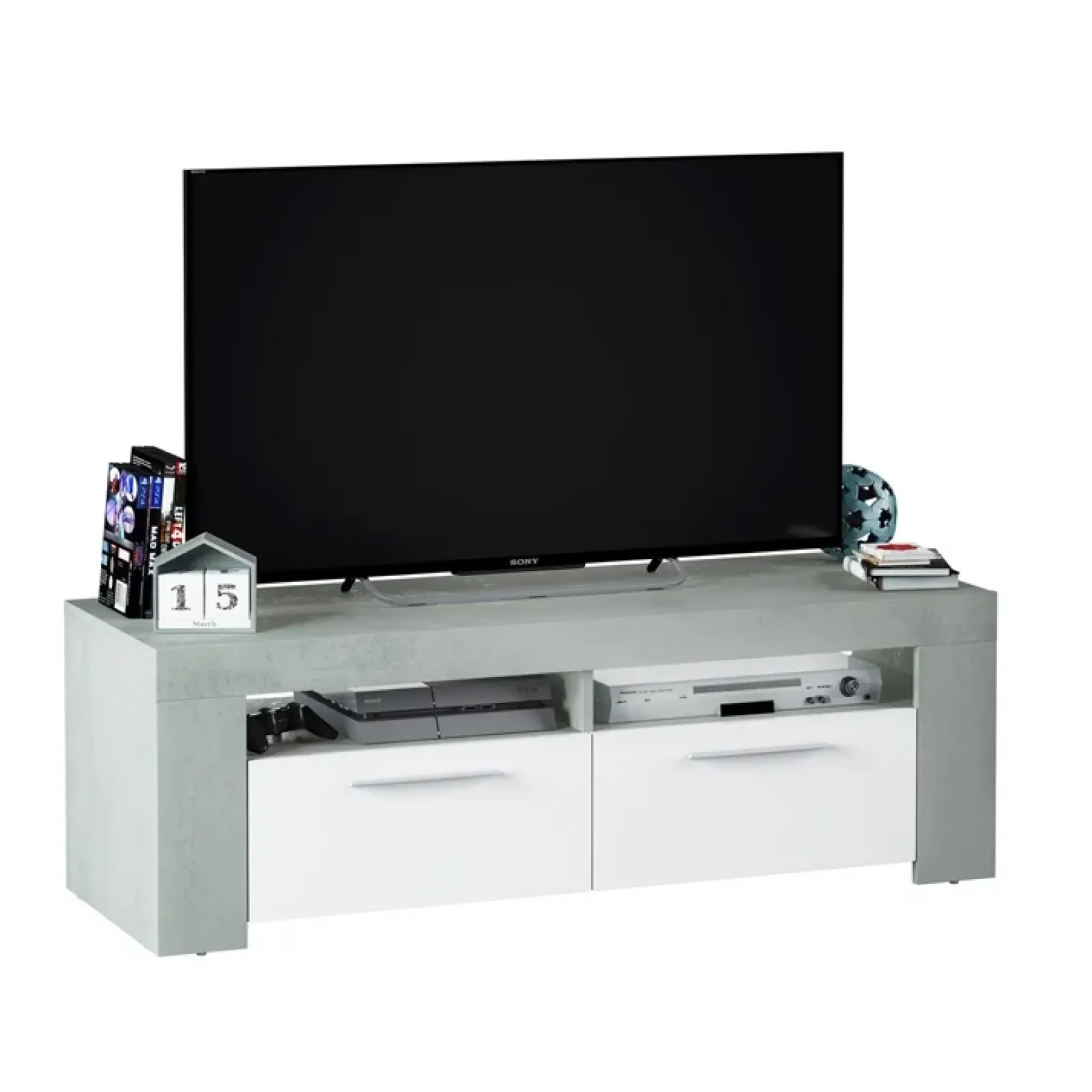 Garnero Arredamenti Mobile Tv Basso|Mobili Tv Moderni-Mobile porta TV 120x40h cm moderno bianco cemento Zante