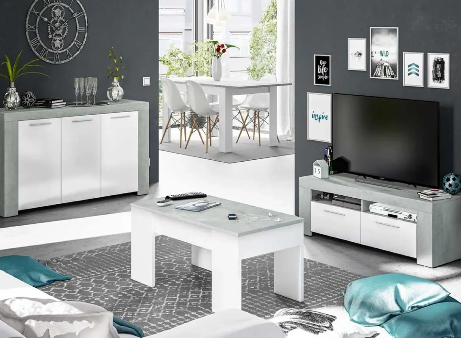 Garnero Arredamenti Mobile Tv Basso|Mobili Tv Moderni-Mobile porta TV 120x40h cm moderno bianco cemento Zante