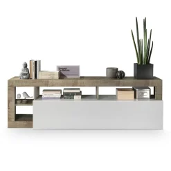 Garnero Arredamenti Mobile Tv Basso|Mobili Tv Moderni-Mobile porta tv 184x58h cm moderno bianco lucido pero Invictus Bianco Lucido - Rovere Rustico