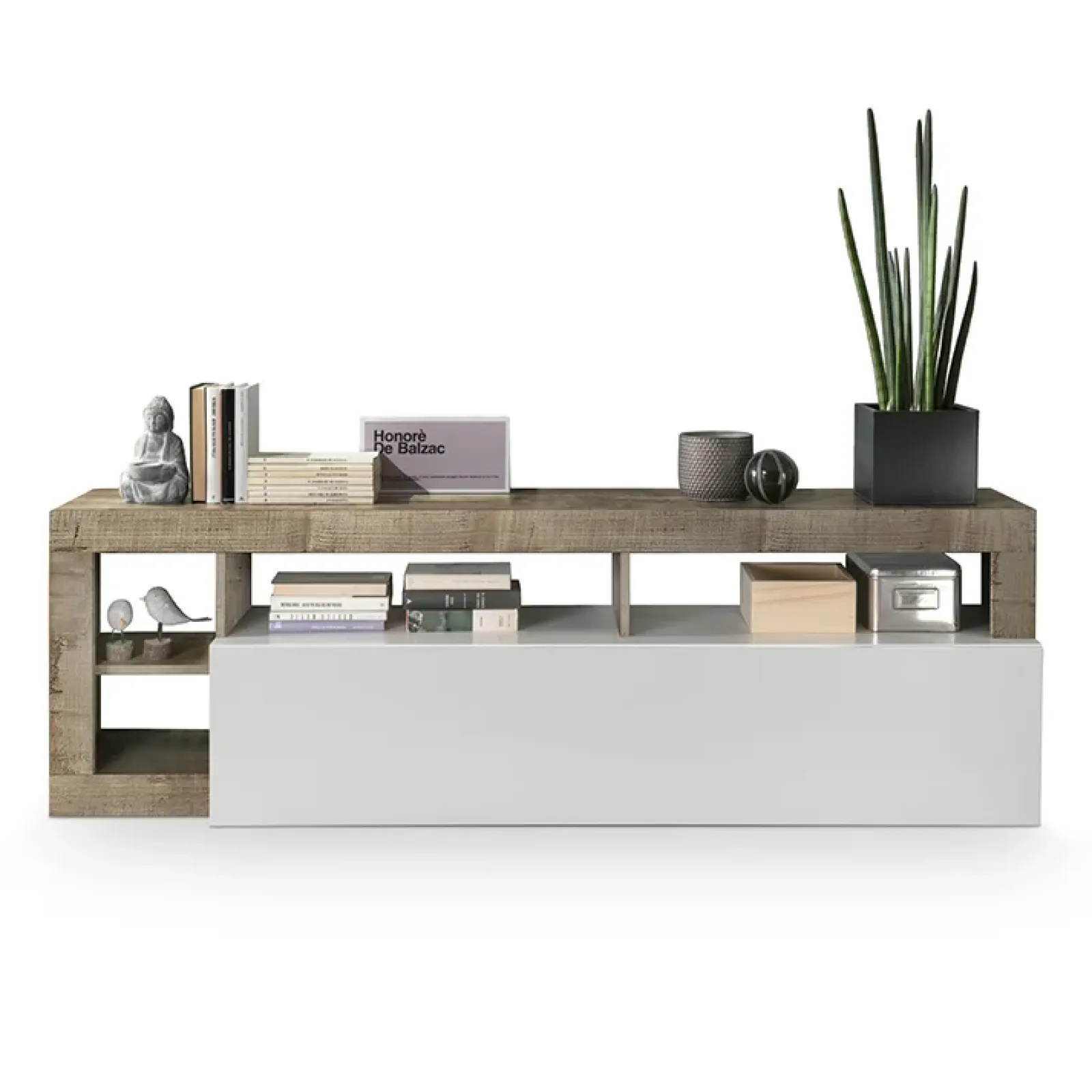 Garnero Arredamenti Mobile Tv Basso|Mobili Tv Moderni-Mobile porta tv 184x58h cm moderno bianco lucido pero Invictus Bianco Lucido - Rovere Rustico