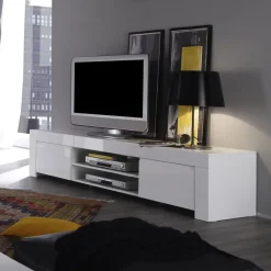 Garnero Arredamenti Mobile Tv Basso|Mobili Tv Moderni-Mobile porta TV 190x50h cm moderno laccato bianco lucido Essential
