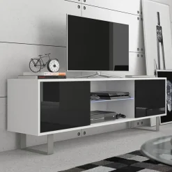 Garnero Arredamenti Mobile Tv Basso|Mobili Tv Moderni-Mobile porta TV 160x53h cm moderno bianco opaco nero lucido Kelli Bianco Opaco - Nero Lucido