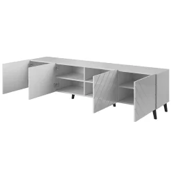 Garnero Arredamenti Mobile Tv Basso|Mobili Tv Moderni-Mobile porta TV 200x52h cm moderno con frontale decorato Placida Bianco Lucido