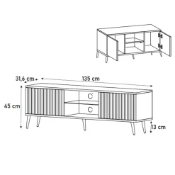 Garnero Arredamenti Mobile Tv Basso|Mobili Tv Moderni-Mobile porta TV 135x45h cm moderno 2 ante bianco cannettato Celestia Bianco Opaco