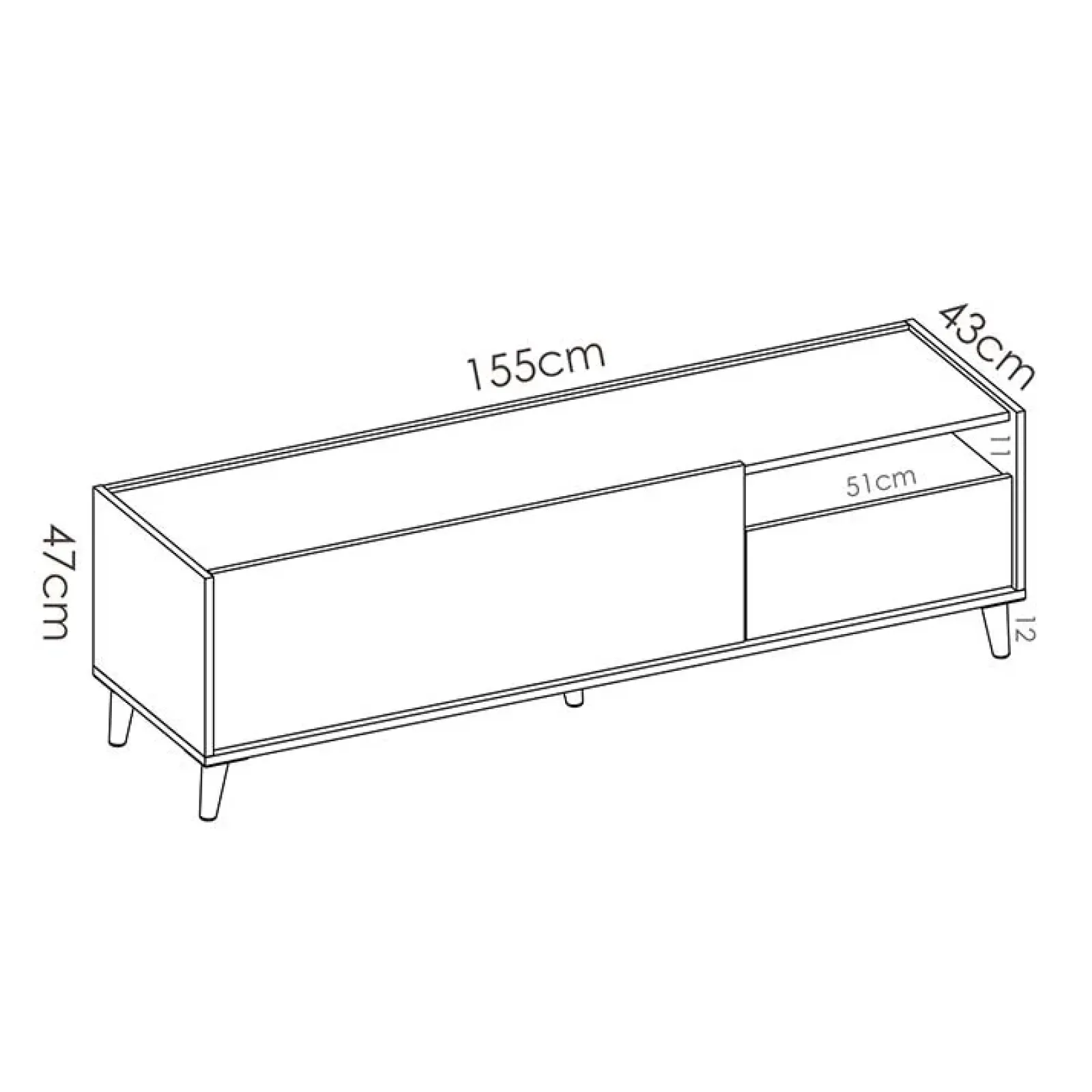 Garnero Arredamenti Mobile Tv In Legno|Mobile Tv Basso-Mobile porta TV 155x47h cm moderno rovere grigio bianco petrolio Dominic