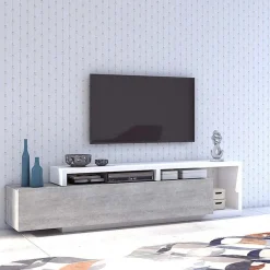 Garnero Arredamenti Mobile Tv Basso|Mobili Tv Moderni-Mobile porta TV 219x52h cm moderno soggiorno bianco cemento Megan Gihome® Cemento - Bianco opaco