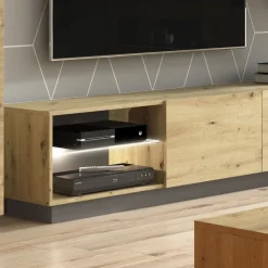 Garnero Arredamenti Mobile Tv In Legno|Mobile Tv Basso-Mobile porta TV 187x46h cm moderno soggiorno rovere Noa Gihome® Rovere - Antracite